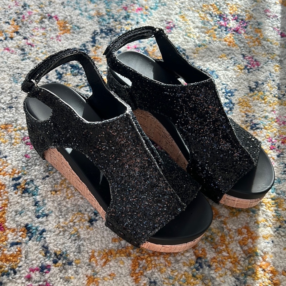 Black sparkle wedges